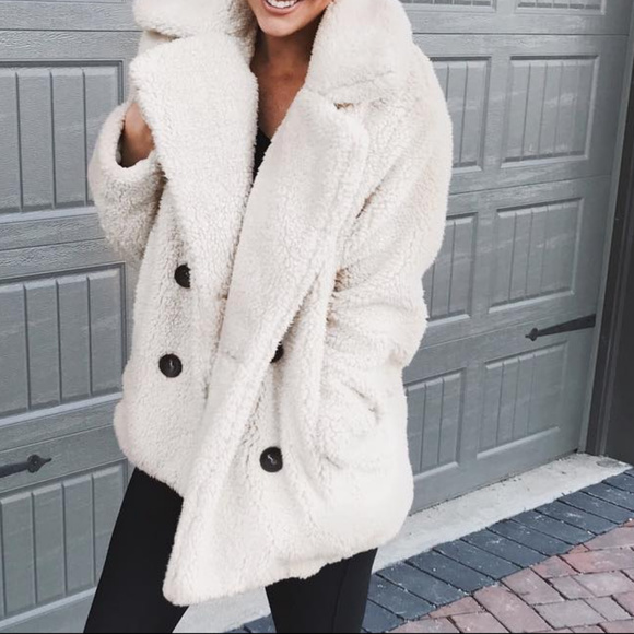 Jackets & Blazers - White Fleece Coat Jacket